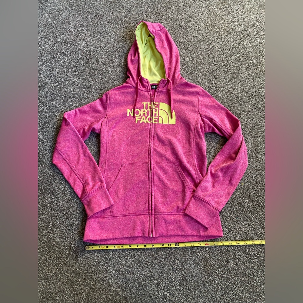 Women’s The North Face Zippered Hoodie Size Medium Pink And Lime Green